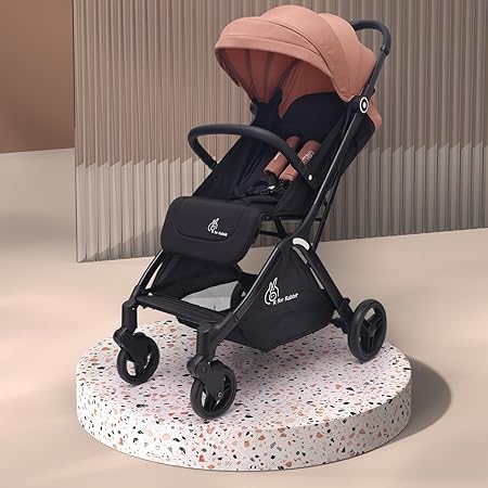 R for Rabbit Street Smart Ace Auto Fold Stylish Newborn Baby Stroller| Aluminum Frame Pram One Click Fold |Travel Friendly Cabin Trolley Stroller for 0-3 Years Kids||(Peach Black)