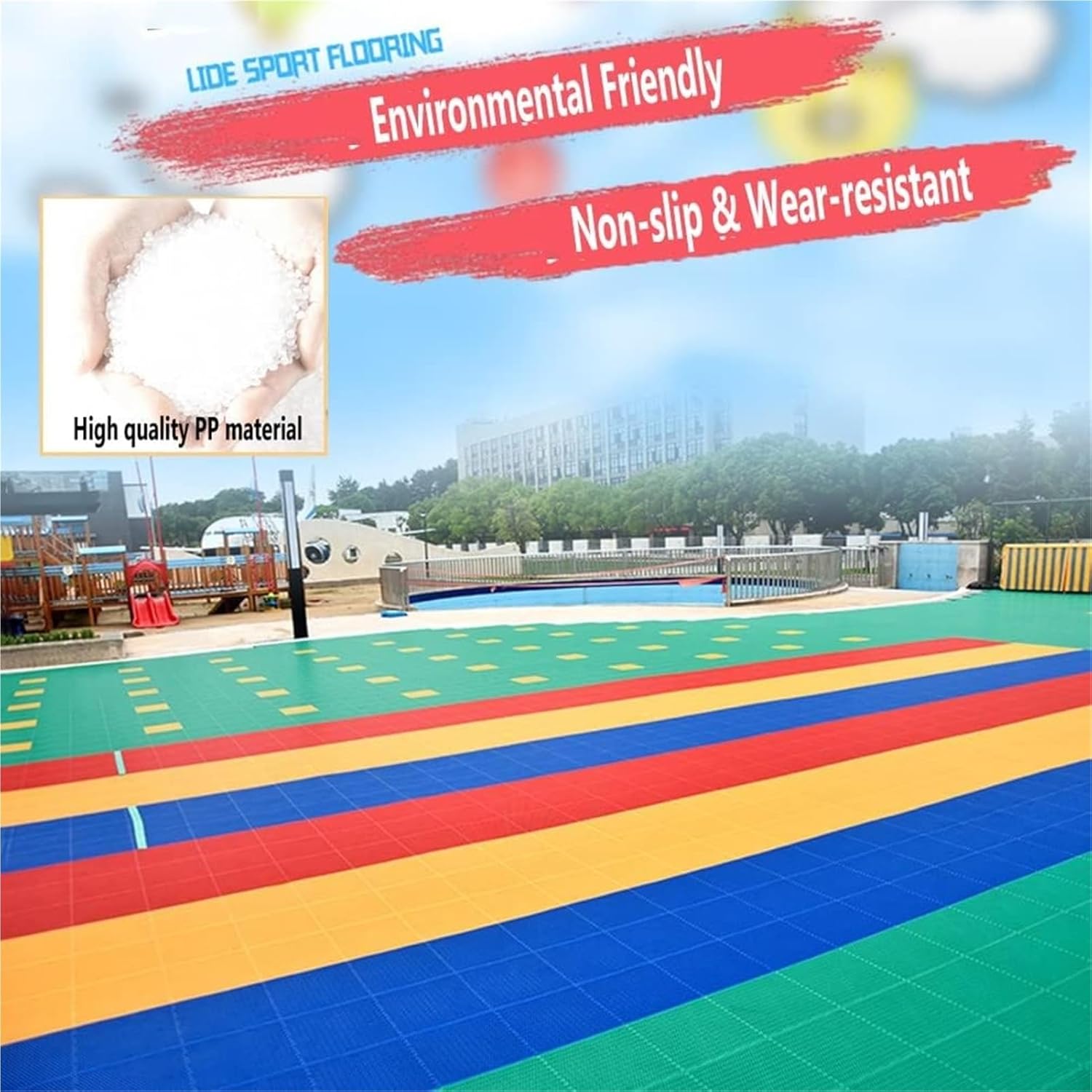 Basketball Court Tiles Over Grass， Kindergarten Playground Colorful DIY Splicing Sports Floor Anti-Skid and wear-Resistant(Blue,16PCS)