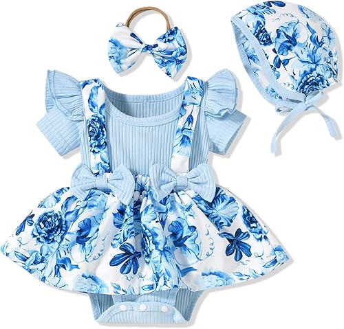 Unutiylo Conjunto de ropa para bebé recién nacida prematuro con tirantes y mangas cortas con volantes