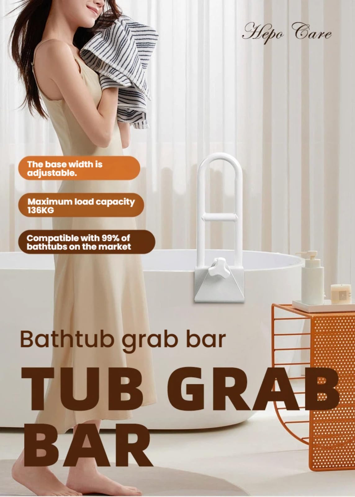 Barra de agarre ajustable para bañera, barra de seguridad resistente con mango antideslizante, barra de asistencia de baño para ancianos, personas mayores, discapacitados y mujeres embarazadas