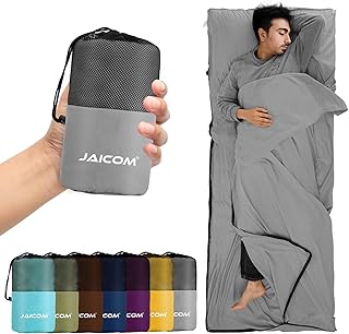 JAICOM Hüttenschlafsack, Ultraleichter Seideschlafsack für Reise, 2in1 Hüttenschlafsack, Bequemer und Weicher Schlafsack kleines Packmaß aus Mikrofaser, Ideal für Rucksackreise, Hotels