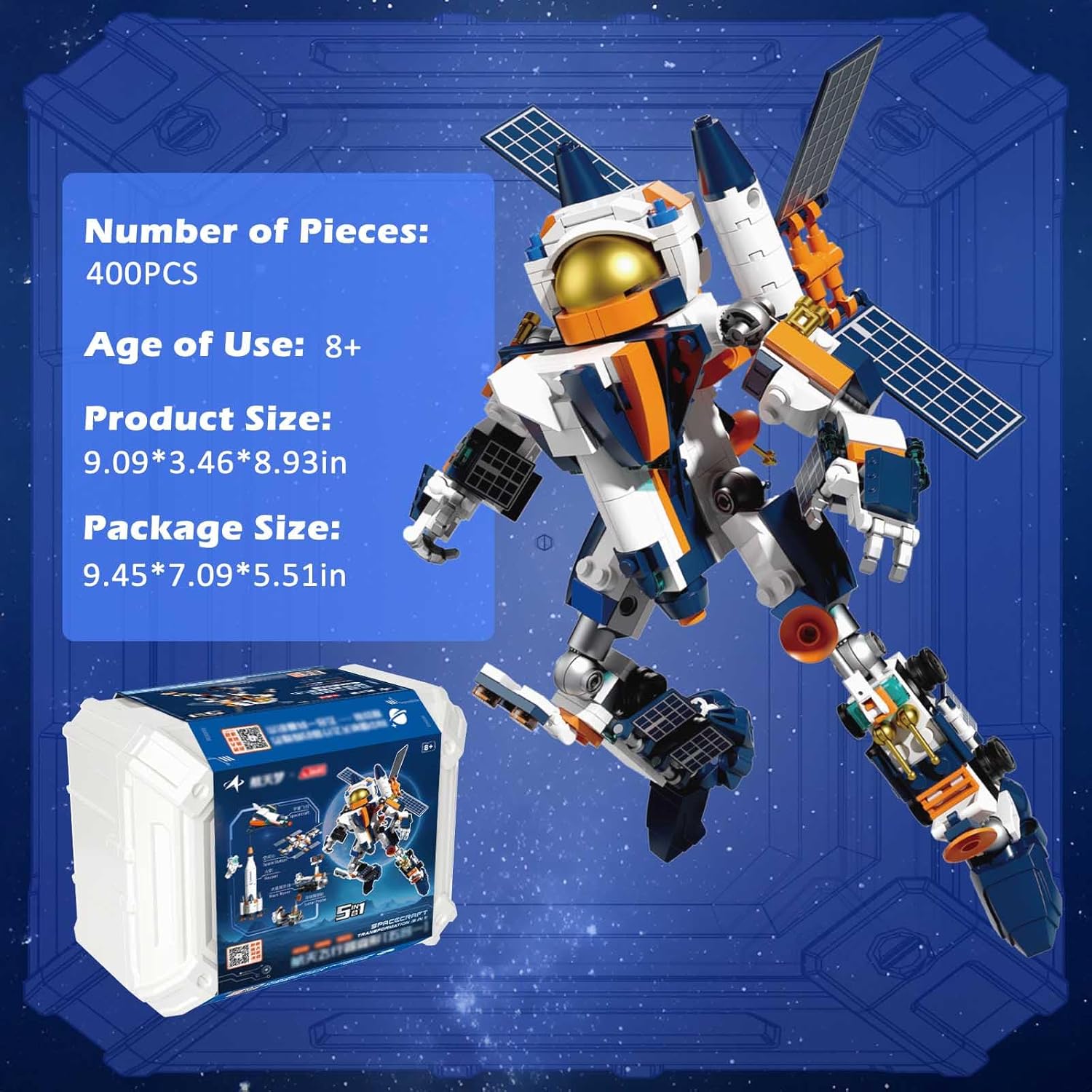 5 in 1 Space Astronaut Building Set, Transforming Spacecraft, Space Station, Lunar Probe, Mars Rover, Rocket Boys Girls Birthday Age 8+
