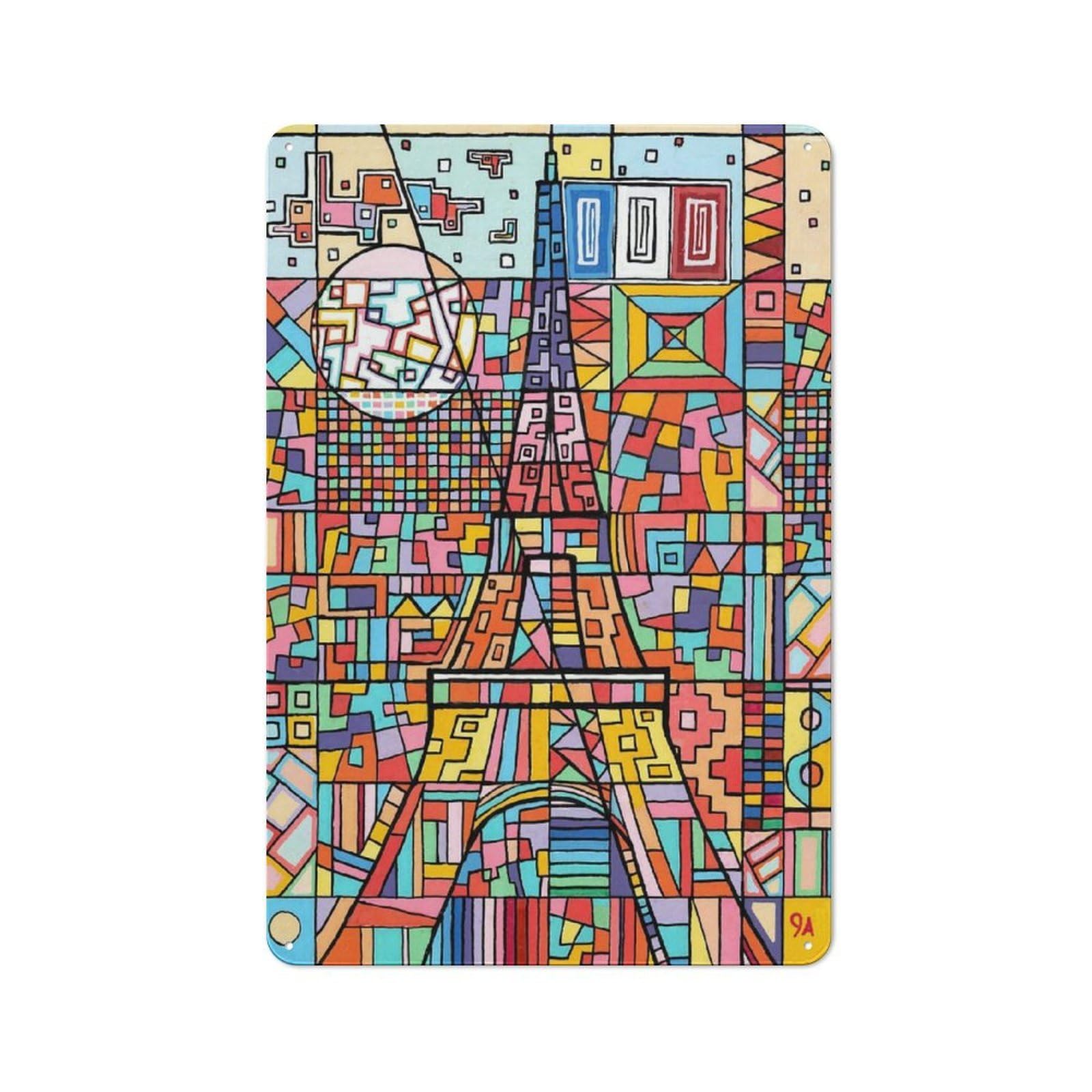 Junmoney Eiffel Tower Abstract Art For Garden Room Or Summerhouse, Vintage Tin Sign 30X20cm, For Display In Garden Rooms And Summerhouses