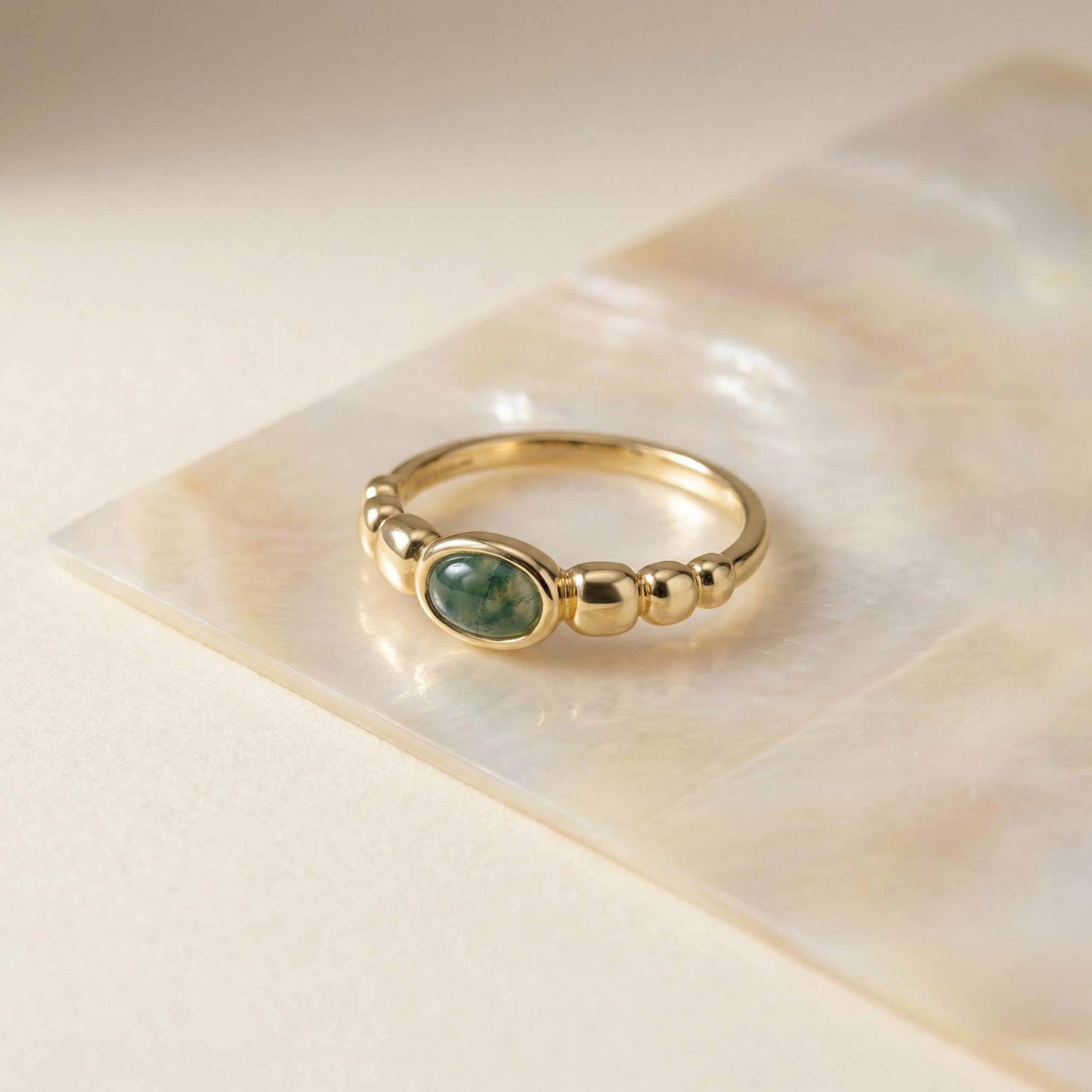 NOELANI - Damen Ring 925 Silber - Vergoldet/Golden - mit Achat