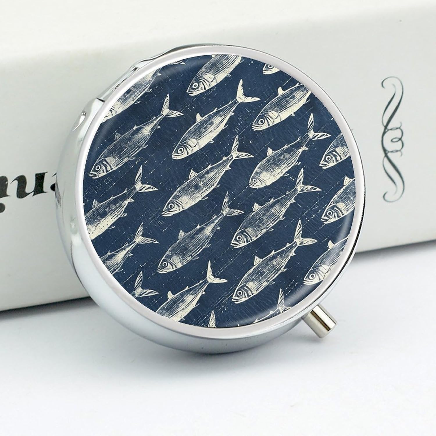 Round Silver Pill Box Small Pill Case for Purse and Pocket 3 Compartment image 4