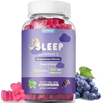 Sleep Gummies, 500mg Magnesium Citrate, High Absorption Magnesium Gummies with L-Theanine and Herbal Blend for Sleep, Mood, Relaxation, for Adults, Vegan, Grape Flavor, 90 Count
