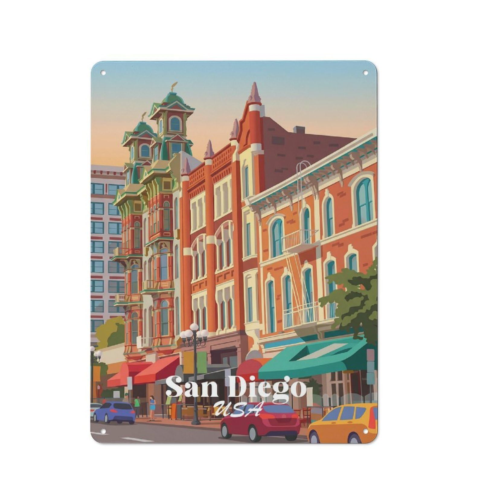 Junmoney Style-14 Retro Metal Plaque 40X30cm Featuring San Diego Usa For Workshop Wall, For Metal Sign Collectors, For Garage And Workshop Walls