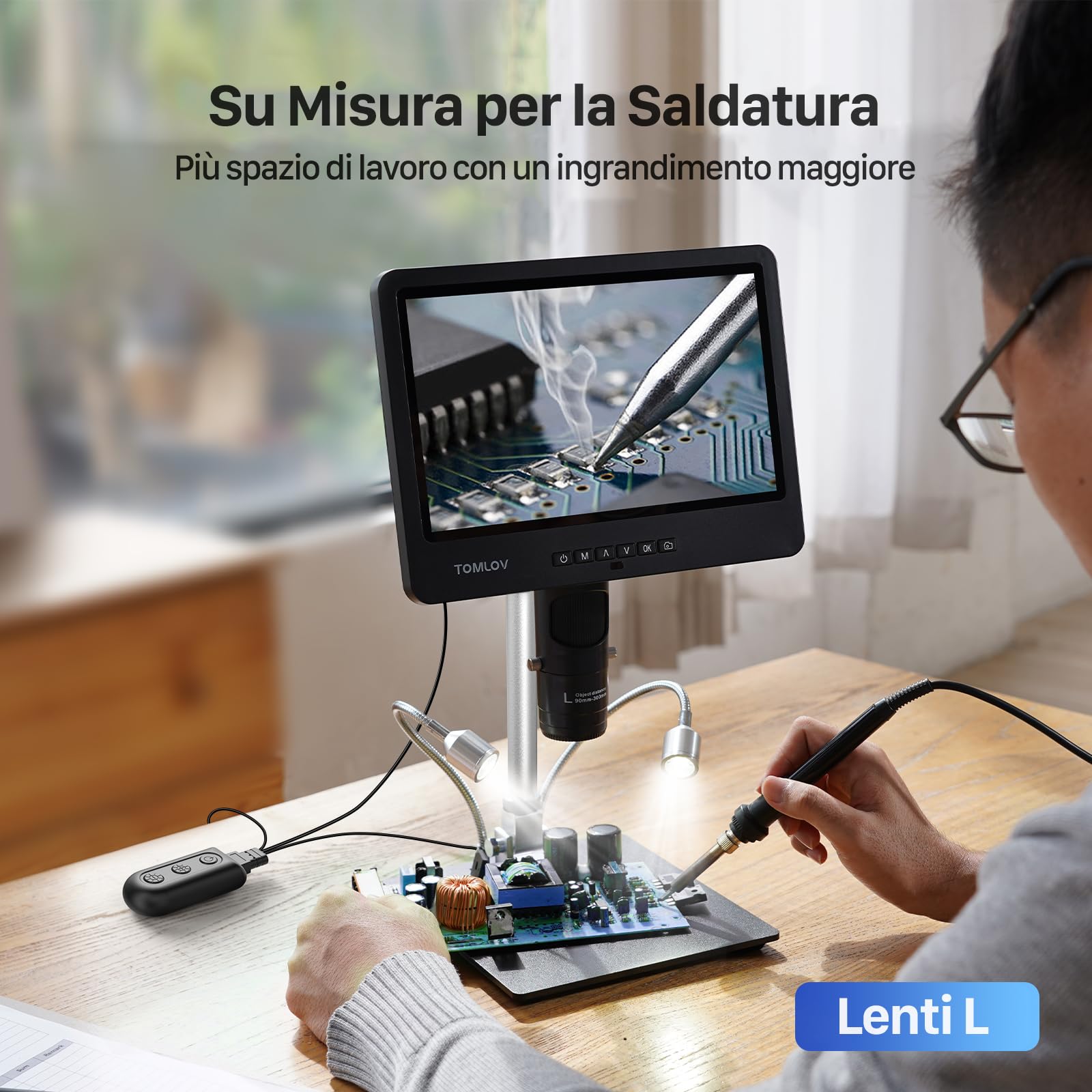 TOMLOV DM602 Pro 3 Lenti HDMI Microscopio Digitale, Schermo IPS da 10,1", Lente d'ingrandimento per Monete/Saldatura, con illuminazione ad Anello, Compatibile TV/PC, 64GB, Regalo per Adulti/Bambini