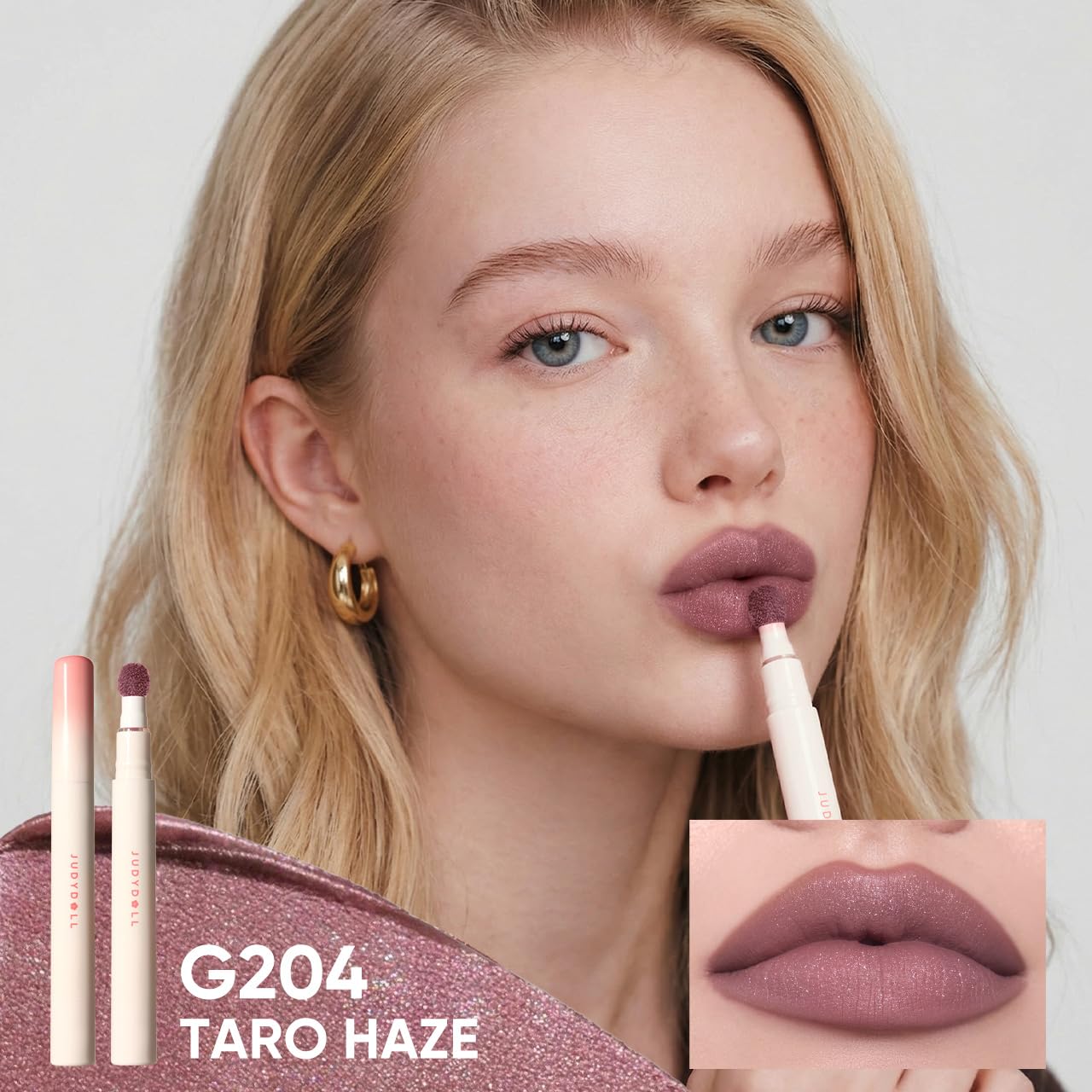 JUDYDOLL Cushion Matte Lip Cream, Hydrating Matte Lipstick with Tripeptide & Squalane, Lip Line Blurring, Velvet Lip Mud, Smudge-Proof,Long-Lasting, Non-craked (G204 Taro Haze)