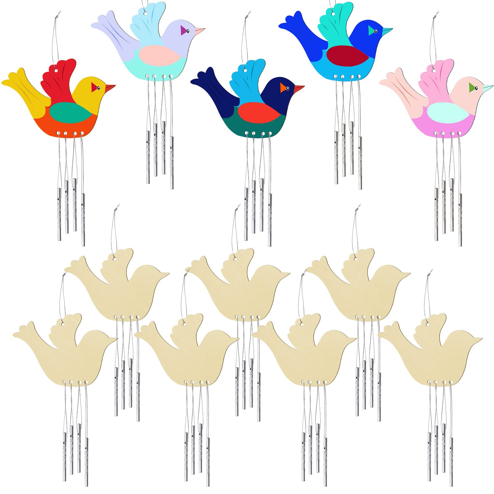 Taiyin Bird Wooden Wind Chime Bird Wind Chime Wood Outdoors Decorative Wooden Hanging for Kids Girls Boys Gifts Outdoor Garden Patio Balcony Arts and