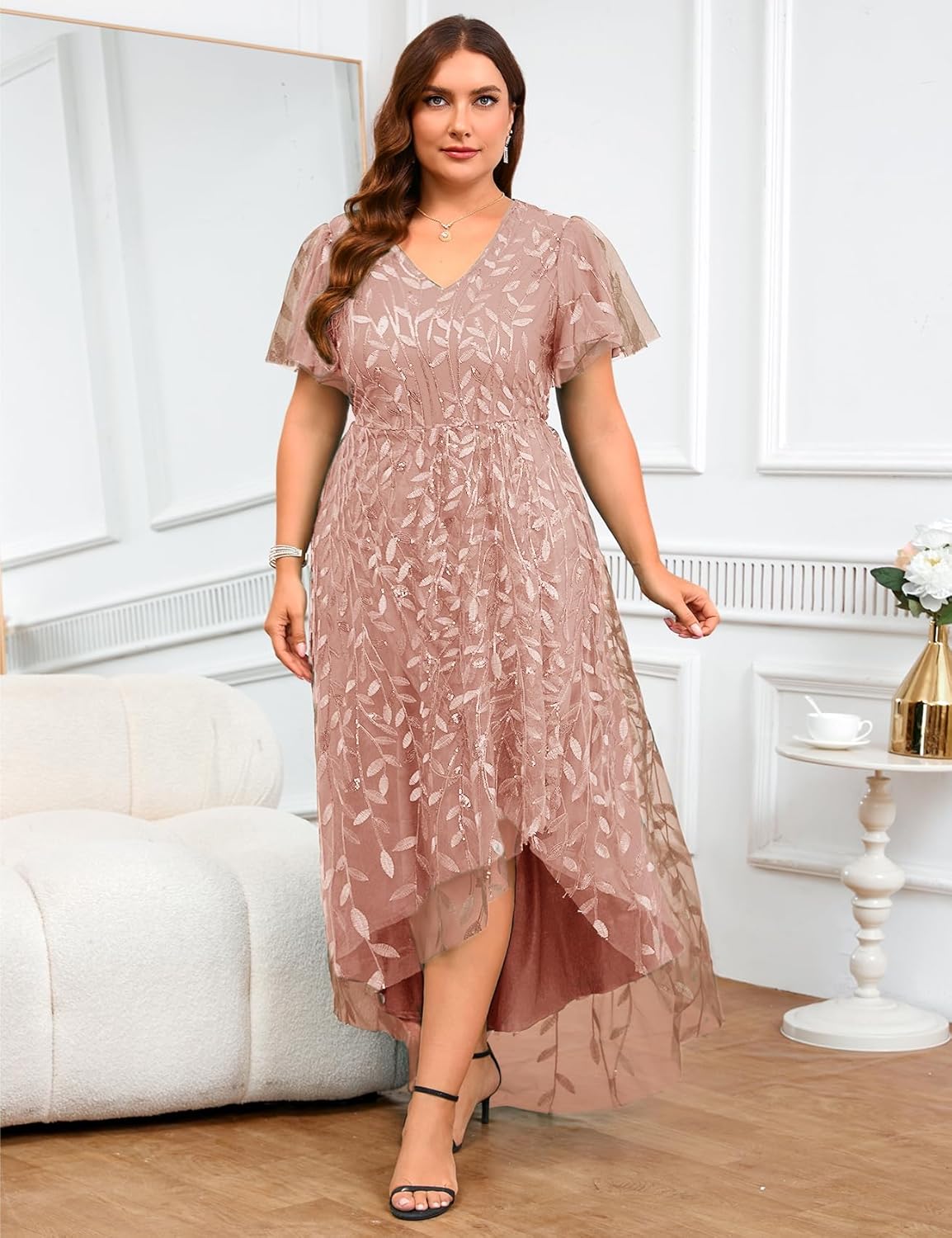 ZOMVA Plus Size 0X-4X Sequin Embroidery Formal Long Dress Glitter Side Slit A Line Dresses Prom Wedding Evening Gown