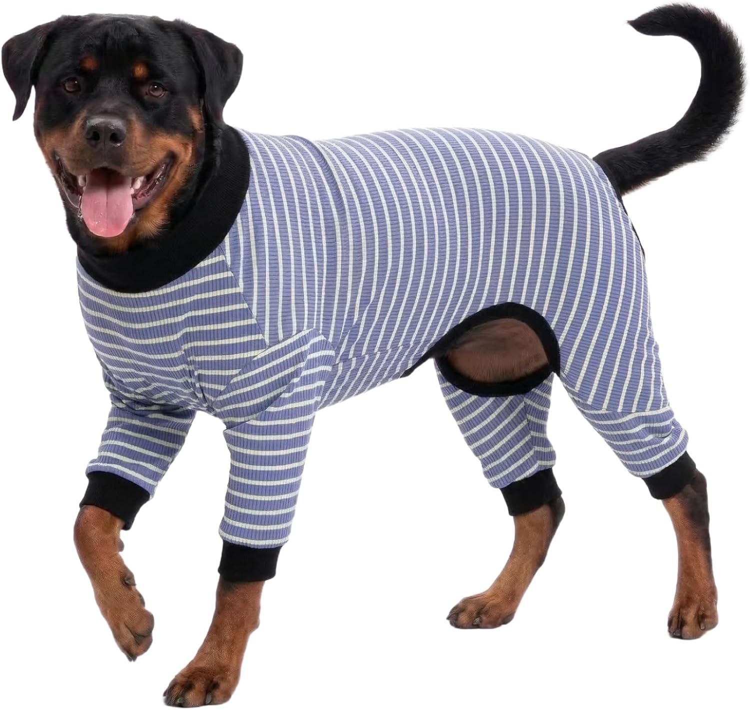 LovinPet Giant Dogs PJS Apparel, Blue and Yellow Stripe Dog Shirt, 4-Legged Design, Full Body Coverage, Large Breed Dog PJS, Pajamas for Pitbulls, Onesies for Dogs,L