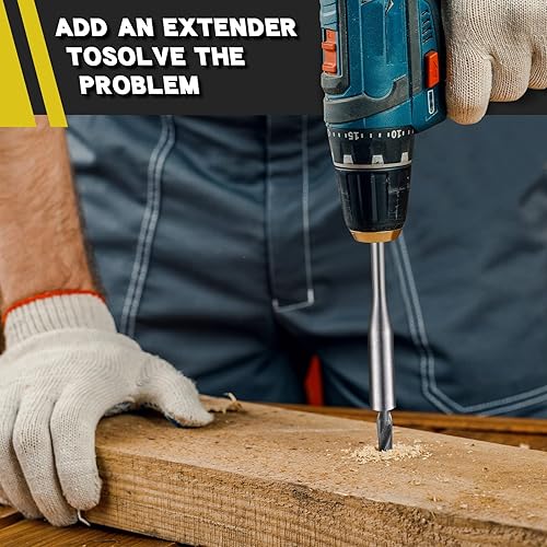 Miniatura 5 de Extensión de brocas de 12 pulgadas, juego de brocas de madera de acero de alto carbono, extensor de brocas de extensión con llave inglesa,
