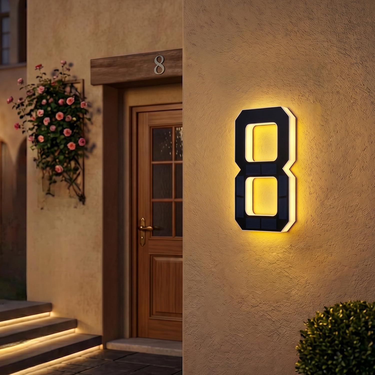 Solar House Numbers For Outside, 2026 New Solar Lighted House Numbers, Led Illuminated Address Plaque With Auto On/Off, Ip44 Waterproof Solar Address Sign, Easy Wall Mount For Home (Number 8)