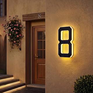 Solar House Numbers For Outside, 2026 New Solar Lighted House Numbers, Led Illuminated Address Plaque With Auto On/Off, Ip44 Waterproof Solar Address Sign, Easy Wall Mount For Home (Number 8)