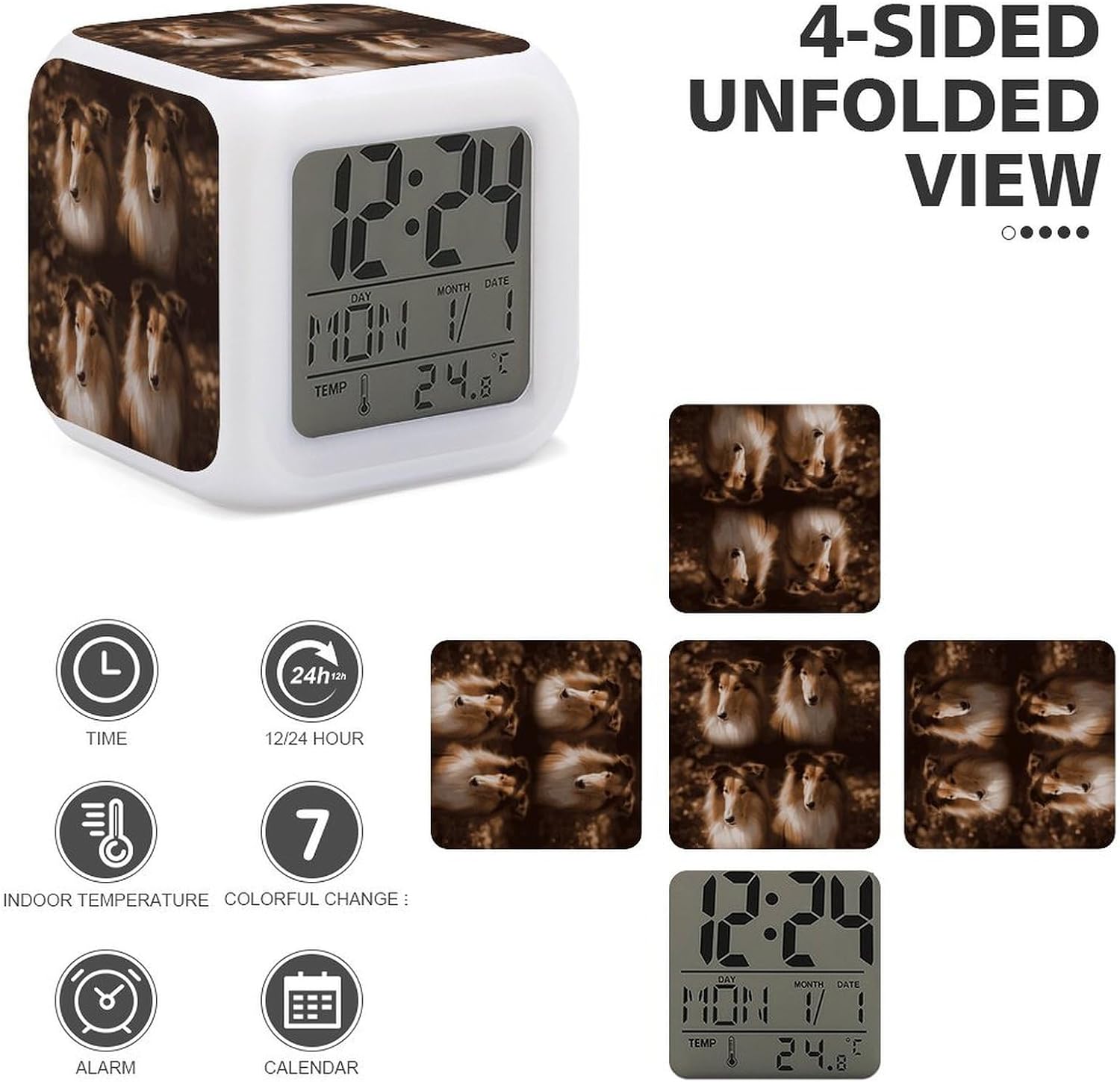 Shelties Alarm Clock Night Light Alarms for Bedroom Smart Digital Alarm Clock LED Display Clocks with 7 Colorful Ambient Lights Sleep Timer for Heavy Sleepers Simple Operation image 4