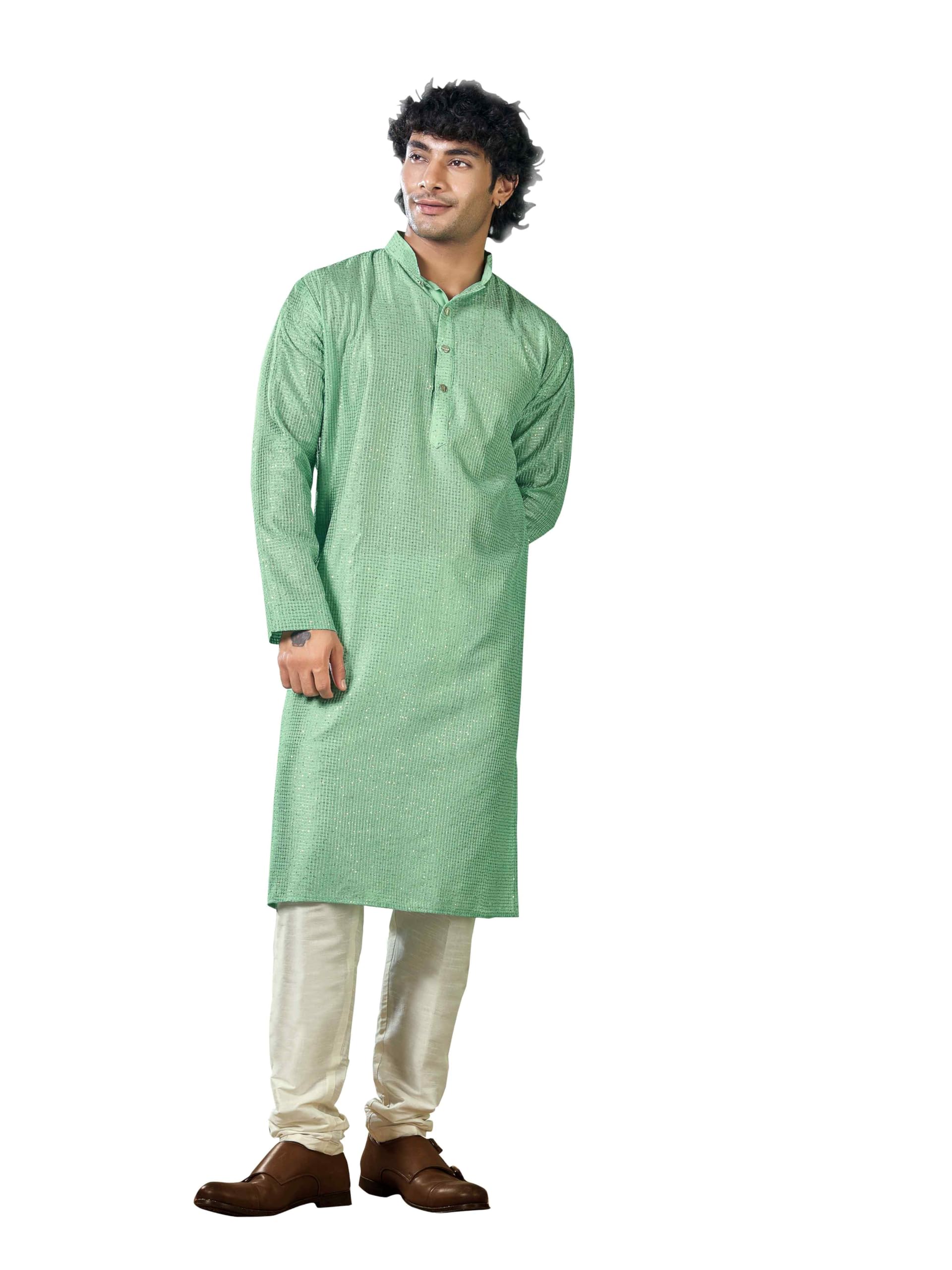 vardha Men's Viscose Sequence Kurta - Self Design, Mandarin Collar, Traditional Design Kurtas for Men Long Kurta's-picture-24