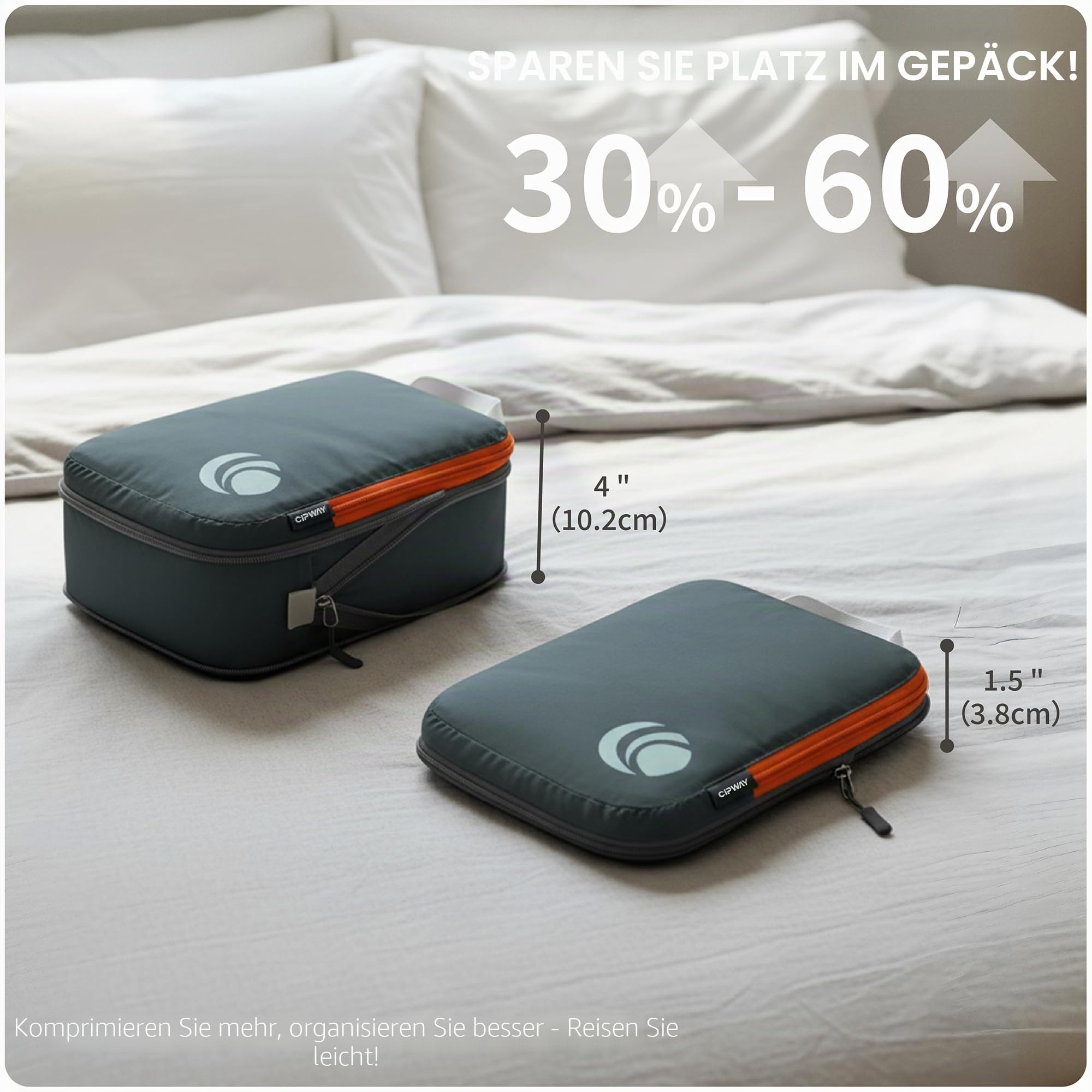 Cipway Kompressions-Packwürfel-Set für Reisen, ultraleichte Verpackungsorganisatoren für Gepäck, Koffer und Rucksack (grau, 5 Stück)