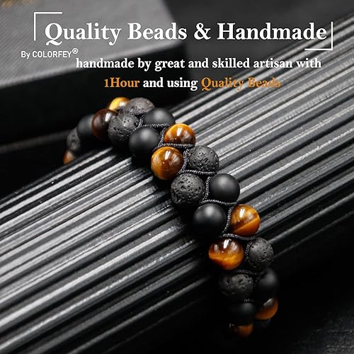 Miniatura 4 de Triple Protection Bracelet for Men Women, Genuine Premium Tiger Eye Black Onyx and Lava Rock 8mm Handmade Bead Bracelet Healing Crystal Protection