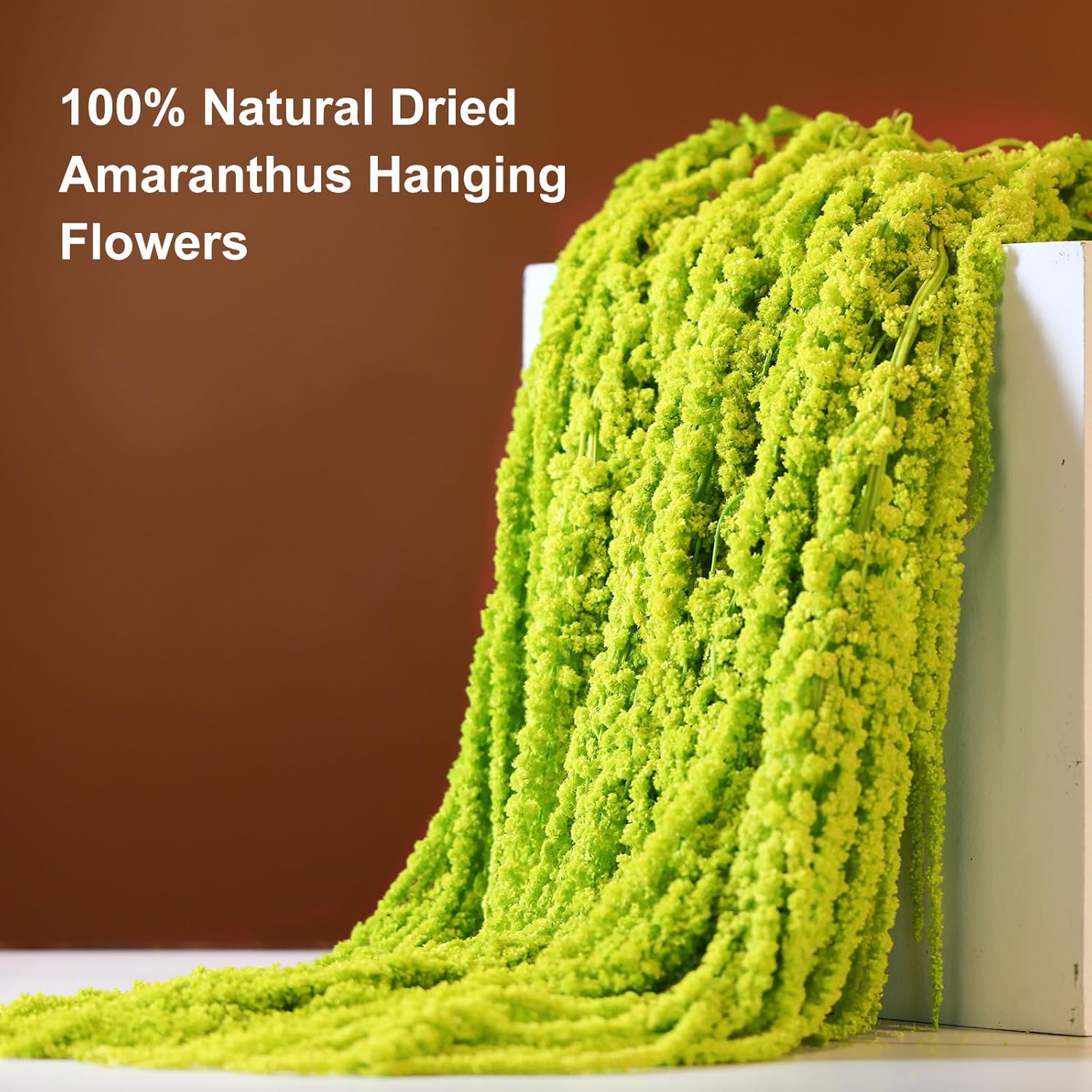 7pcs dried amaranthus hanging flowers, 23" neon green preserved natural wisteria for wedding arch, fall thanksgiving, table centerpiece, wall hanging lover tears, floral arrangement, farmhouse decor