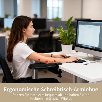 Desk Armrest 180° Adjustable Computer Armrest Armrest Cushion Clip-on Computer Desk Extension Suitable for Use at Home and in the Office