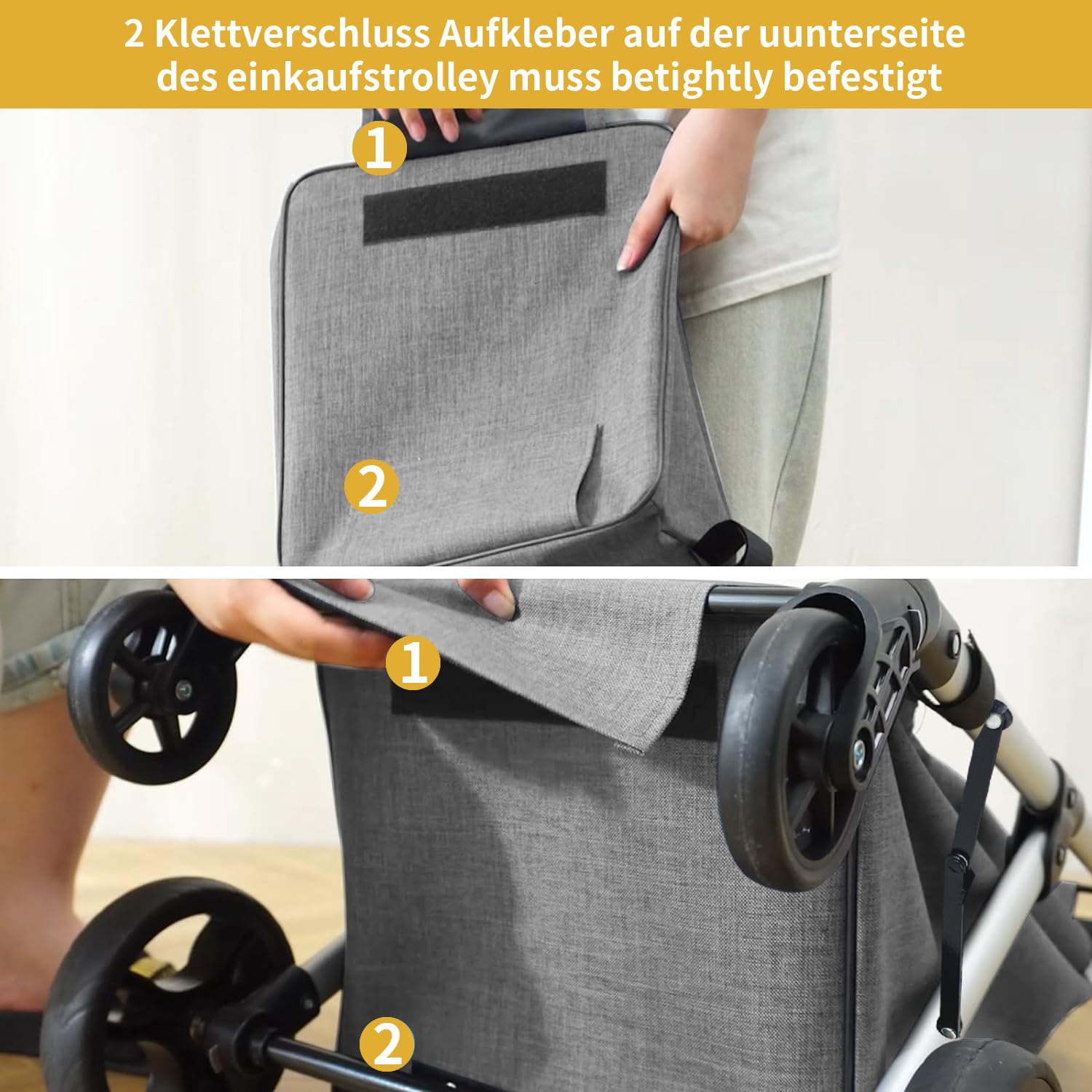 Einkaufstrolley, 46L Trolly Einkaufswagen Klappbar, 4 Rädern Aluminium Leichtgewicht Einkaufstrolley, mit Isolierter Kühltasche, Stabil und Leicht zu Verstauen Einkaufswagen (grau)