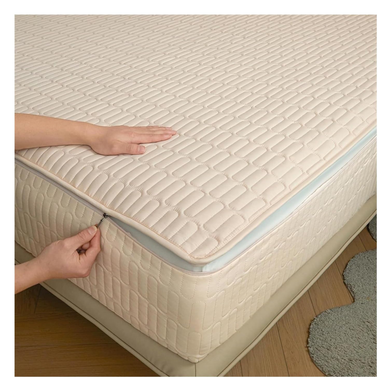 Matratzenbezug Komplett 90 x 200 140x200 180 x 200 160x200 mit Reißverschluss, Warm und Bequem, Extra Weicher Matratzenschoner(Beige,180x200x25cm)