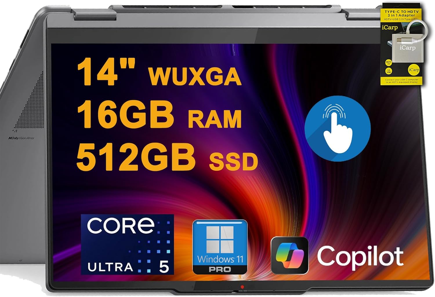 Lenovo Yoga 7 2-in-1 Laptop 14" WUXGA OLED Touch (100% DCI-P3, 600nits HDR) Intel 8-core Ultra 5 226V (Up to 40 TOPS) 16GB RAM 512GB SSD For Creator Business Professional Win11Pro ICP Hub w/Copilot AI