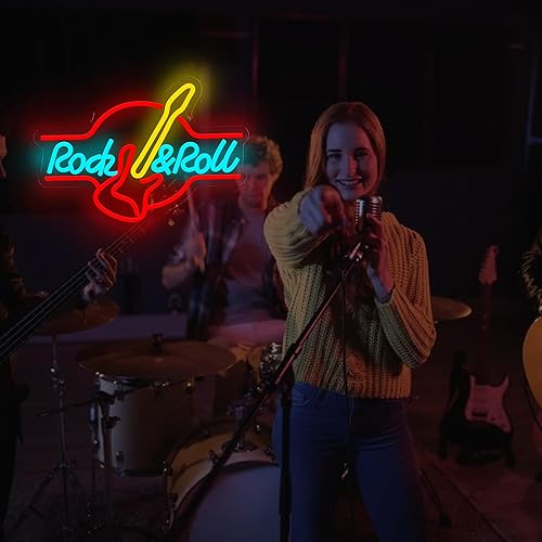 Miniatura 5 de Letrero de neón para guitarra, mediano, multicolor, acrílico, retro, tema musical, montaje en pared, rock & roll