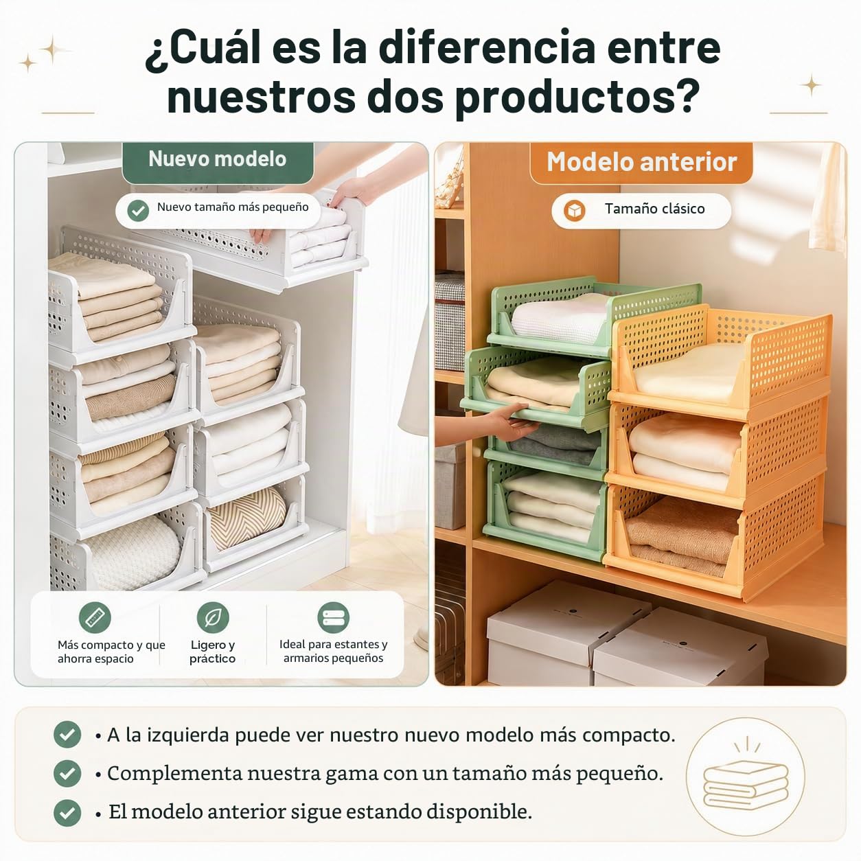 RMAN 3 pcs Cajas Almacenaje Cajones Extraíbles Plástico Blanco | Apilable, Plegable, Para Ropa Cocina Dormitorio Baño, Organizador Armario