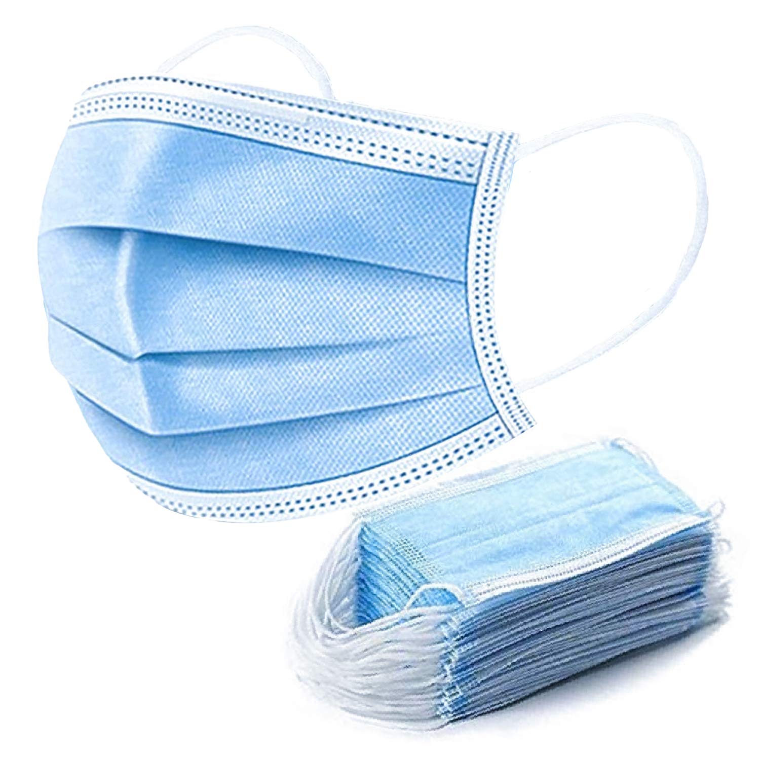 Natural Armor Face Masks (50) Pack Disposable Blue, Non-Recycled, Ships from USA. Thick, True 3-Ply. Breathable, Comfortable Around Ear Cotton Covered Elastic Loop Safety Mask