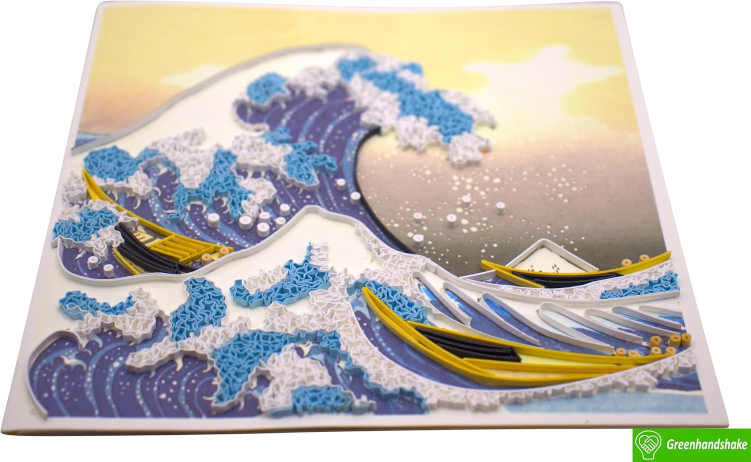 Hokusai's The Great Wave at Kanagawa (1760-1849), Quilling Art Greeting Card - Design Greeting Card for Birthday, Valentine's Day, Mothers Day, Spring, Fathers Day, Graduation, Wedding, Anniversary, Thank You, Get Well, All Occasion. Framable Artwork for Art Lovers.
