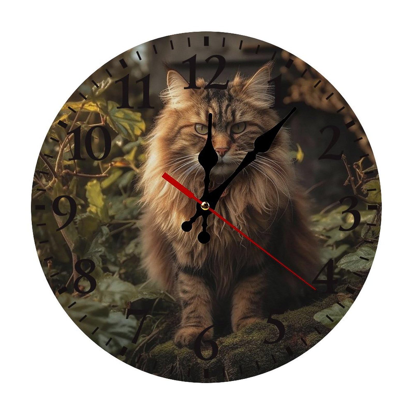 NTVOWPZO 10 Inch Wall Clock Cat Sitting in Bush Battery Operated Wall Clocks Silent Non-Ticking Round Wall Clock for Living Room Kitchen Home Office Wall Decorative Clock