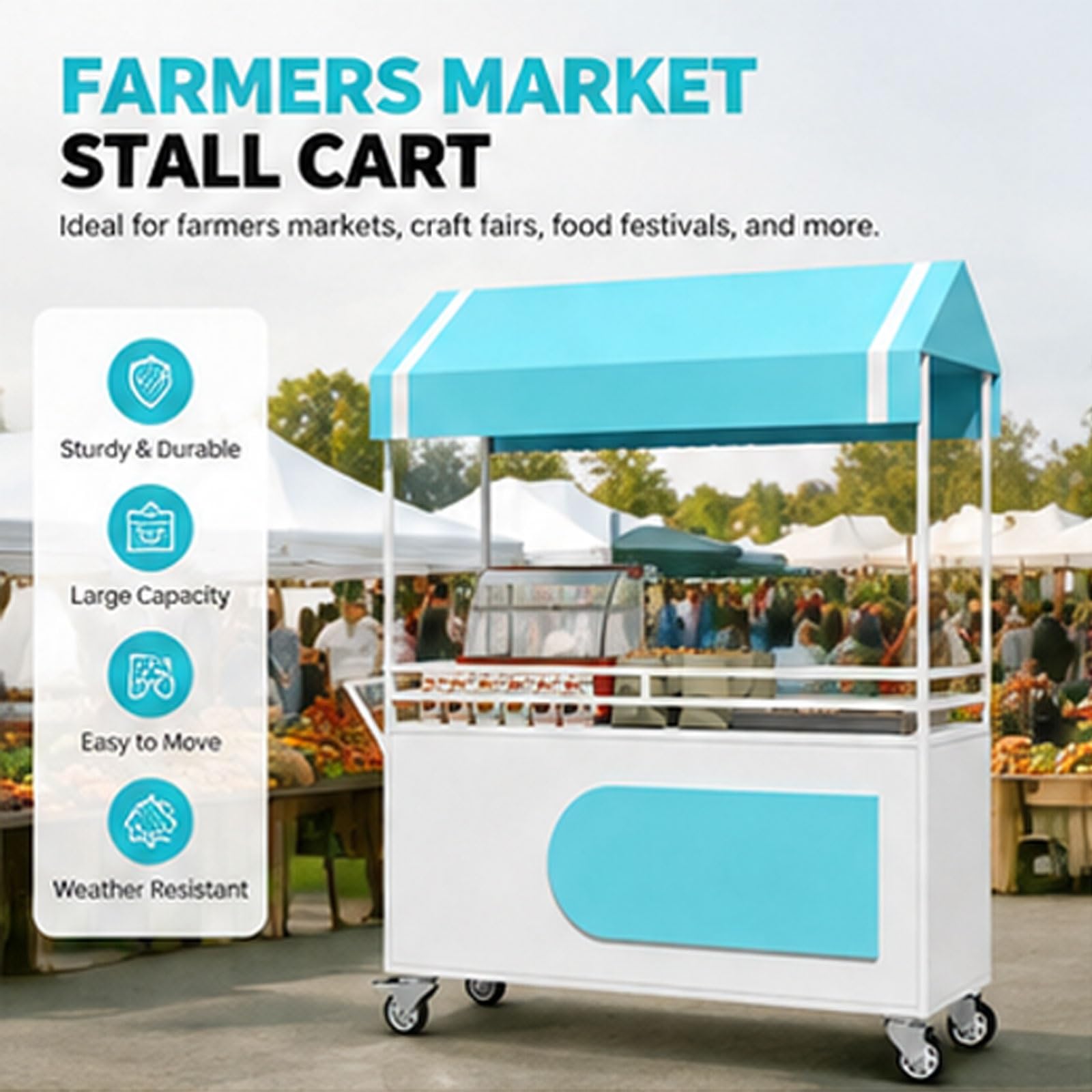 Carro de Venta Ambulante con Toldo Y Rueda, Puesto de Comida Portátil, para Exhibición y Ventas en Eventos(Red,120cm/47in)