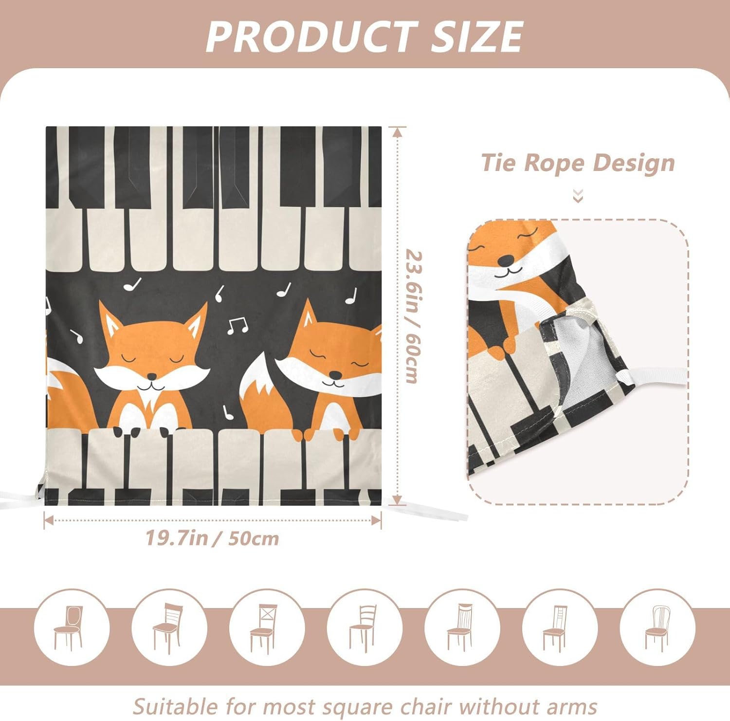 ALAZA Cute Foxes Piano Keys Chair Back Cover Set of 6, Washable Reusable Removable Chair Slipcovers Decorative Chair Cover for Home Kitchen Wedding Party