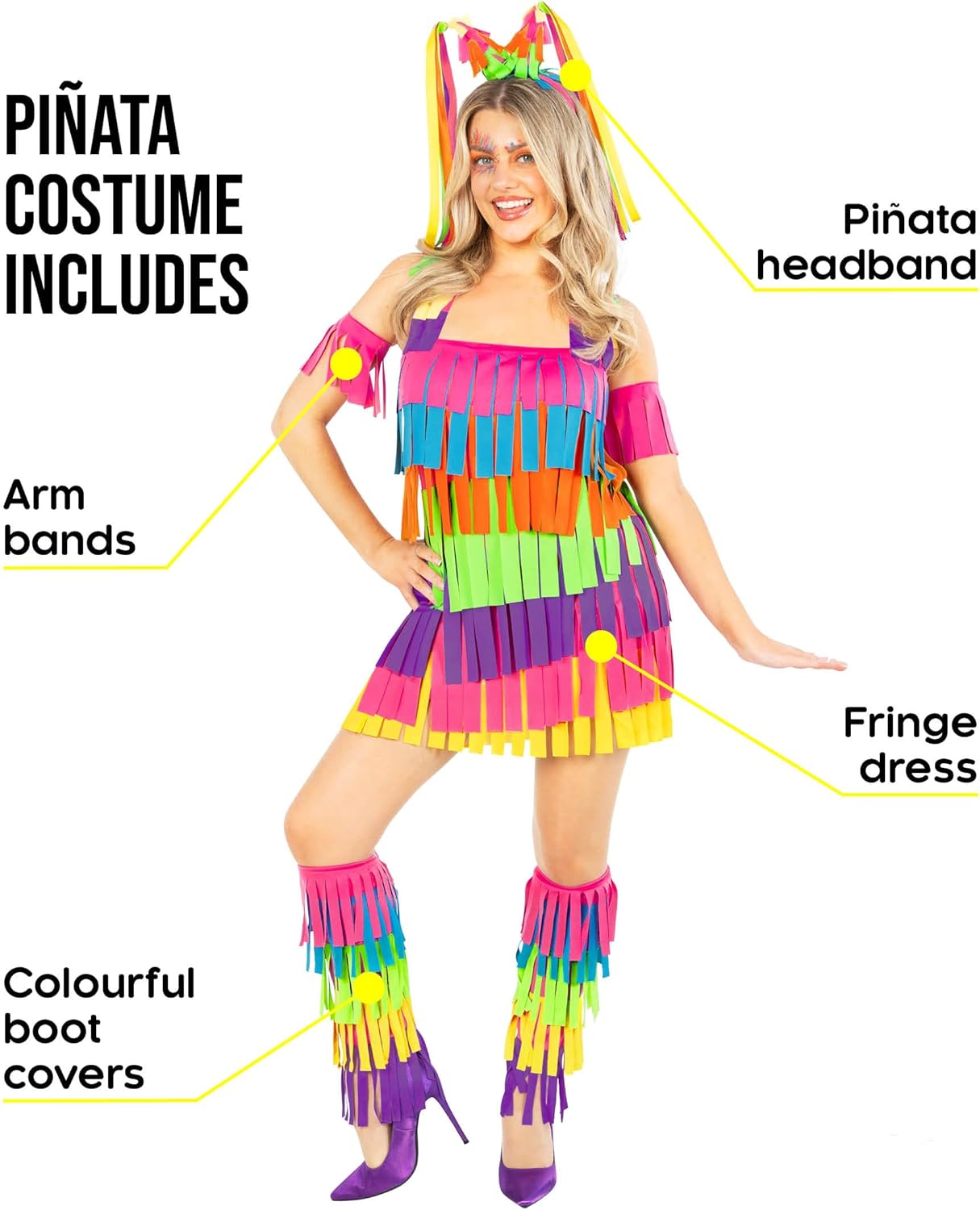 Morph Adult Pinata Costume Women Bright Multicolor Womens Dress Pinata Halloween Costumes for Women