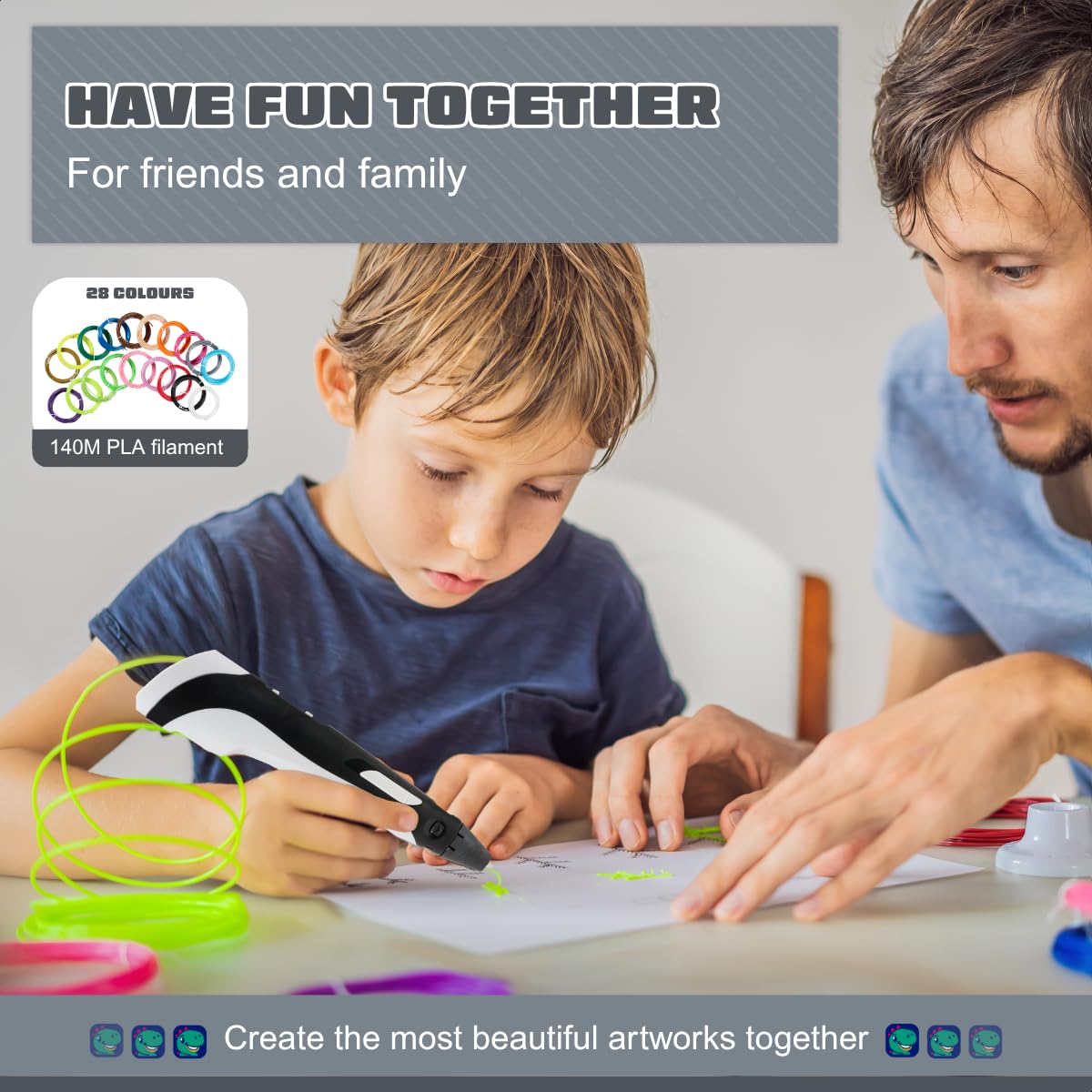 Set de iniciación para impresora 3D, regalo para niños, XXL, con filamento PLA de 140 m de 1,75 mm y accesorios (negro)
