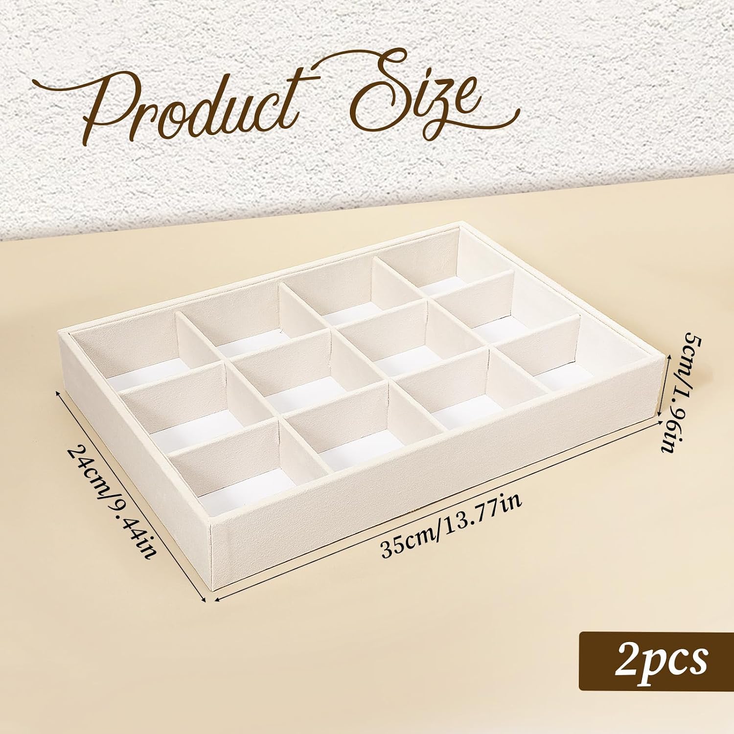 2 Pack 12 Grid Velvet Watch Tray Watch Organizer for Men Jewelry Organizer Tray Beige Stackable Watches Bracelet Bangle Display Holder with Adjustable Pillows for Men Women