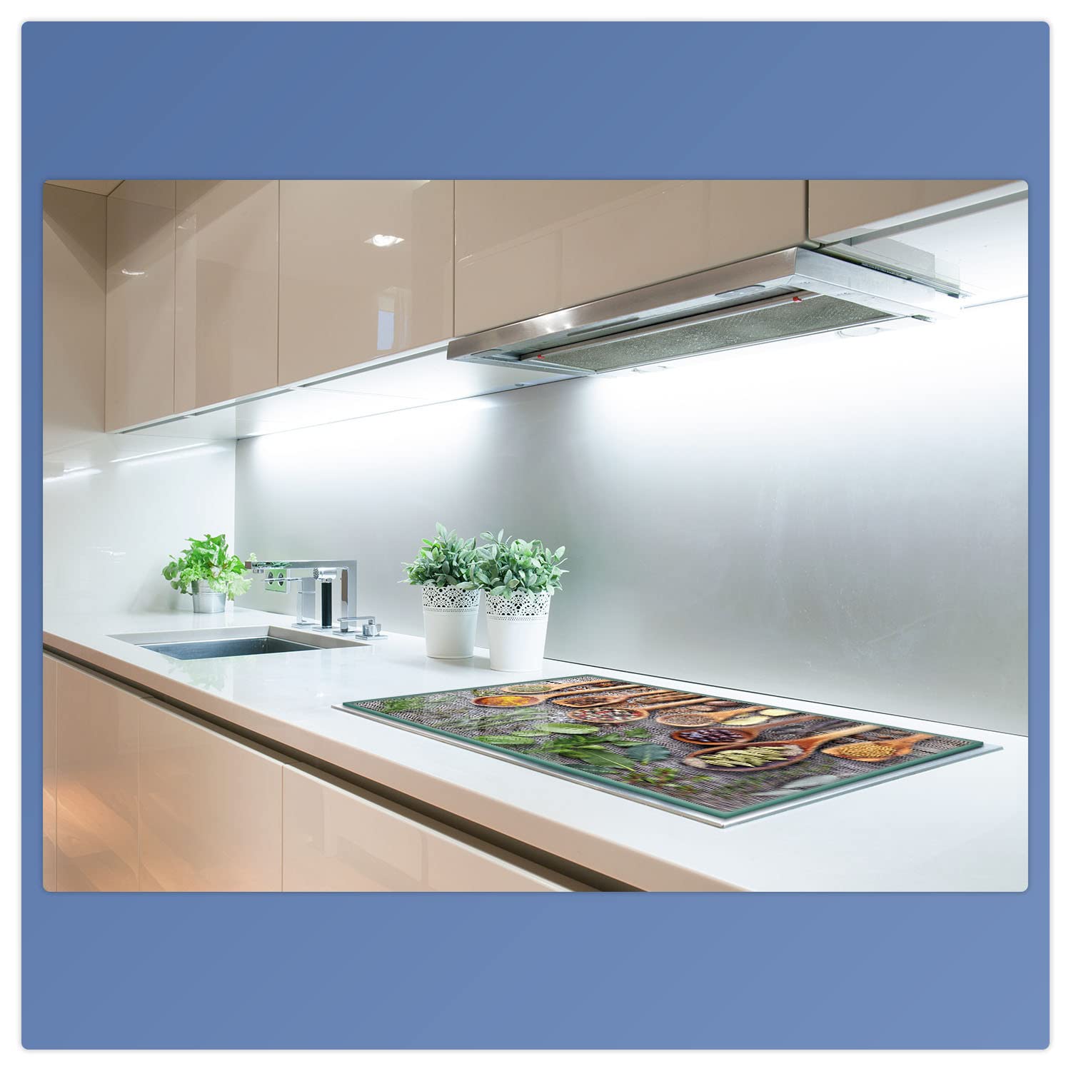 decorwelt | Herdabdeckplatte 80x52 cm 1-Teilig Gewürze Grün Braun Ceranfeld Universal Spritzschutz Glas Deko Elektroherd Induktion für Kochplatten Herdschutz Schneidebrett Sicherheitsglas