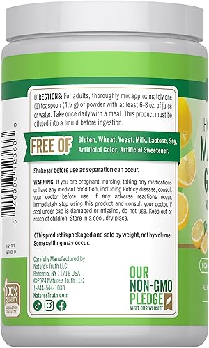 Miniatura 7 de Nature's Truth Polvo de glicinato de magnesio 6 onzas Sabor a limón Alta absorción Vegano, sin OMG, suplemento sin gluten