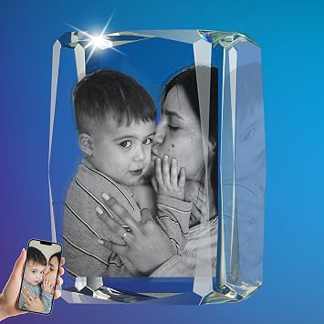 White Elephant Gifts for Adults 3D Crystal Photo, for Women, Mom Personalized Customized Gift with Your Own Photo as Valentines Day
