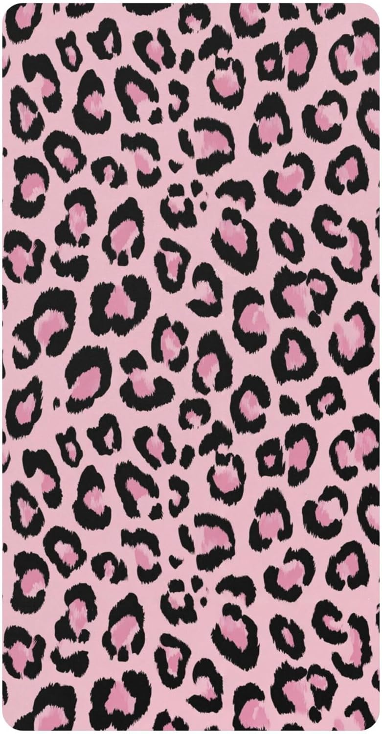 Animals Leopard Prints Pinks Crib Sheets Soft Breathable Fitted Cotton Baby Crib Sheets Mattress Cover for Girl Boy, 52" x 28" x 9"