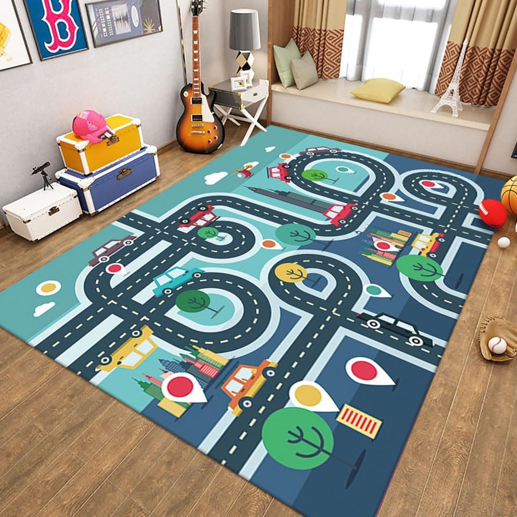 Tapis de jeu éducatif pour enfants avec circuit routier en velours doux S