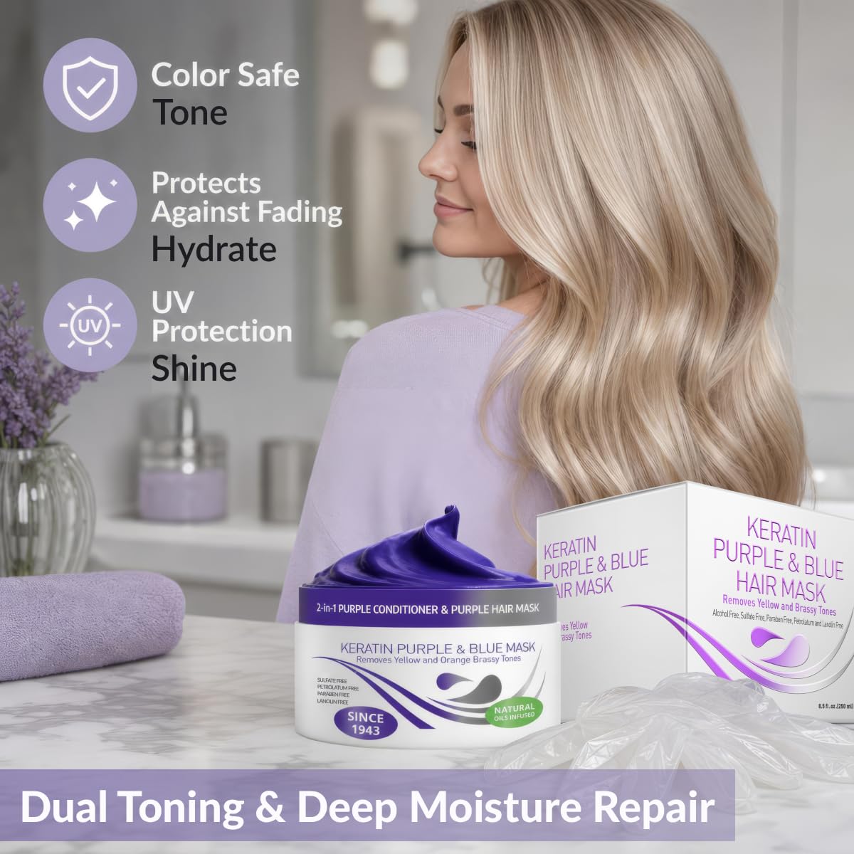 VITAMINS Keratin Purple Hair Mask and Blue Hair Toner Deep Conditioner