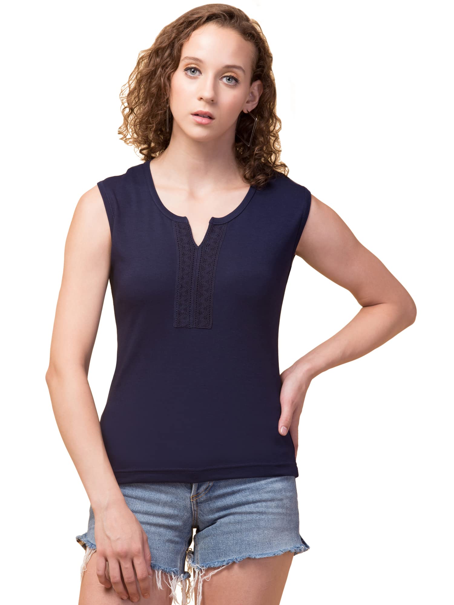 Hive91 Women's Sleeveless Tank Top with Lace Detail, V-Neck