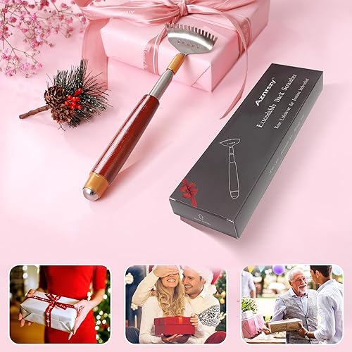 Miniatura 7 de Rascador de espalda para mujeres, hombres y adultos, extensible con bola de rodillo, mango de madera maciza y garra de acero inoxidable 304