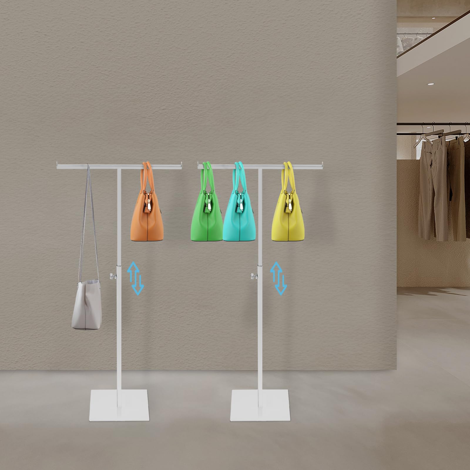 GeldböRse Display StäNder T-FöRmiger Expositor de Bolsos Ajustable de Metal Acero Inoxidable, Multifuncional para Bolsos de Hombro y Accesorios (Plata)