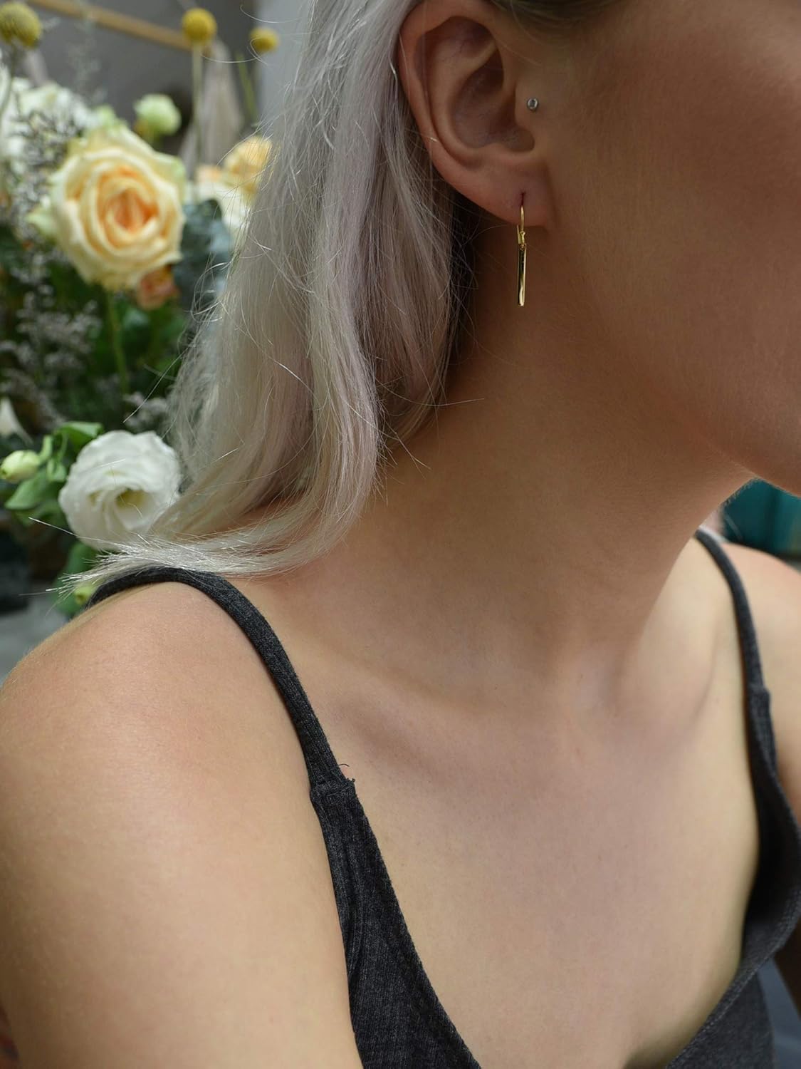 Gold Bar Earrings 18K Gold Plated Sterling Silver Bar Drop Earrings - Image 3