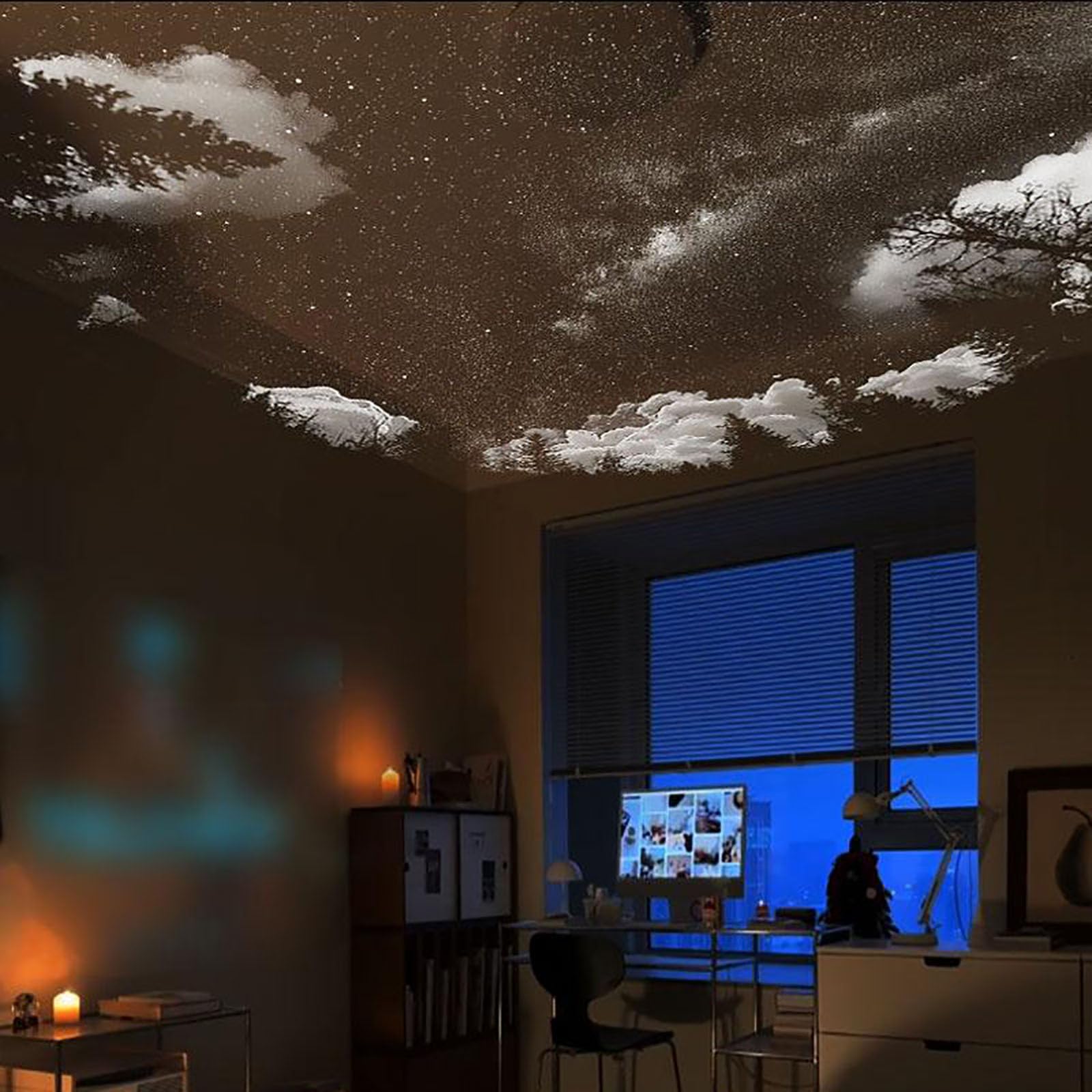 Proyector de Galaxias, Proyector de Cielo Estrellado y Luz Nocturna 2 en 1, Lámpara LED Espacial Galaxia Ajustable 360°, Iluminación Ambiental USB de Vía Láctea para Decoración de Techo (12Pcs)