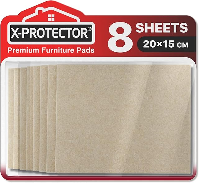 Furniture Pads X-PROTECTOR 8 PCS - Heavy-Duty Furniture Felt Pads Floor Protectors 20 x 15 cm 5 mm Thick. Premium Felt Pads for Furniture Feet - Self-Adhesive Pads Chair Leg Floor Protectors!